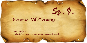 Szencz Vázsony névjegykártya